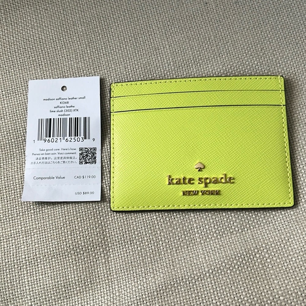 Kate Spade Lime Green Card Holder with Gold Logo